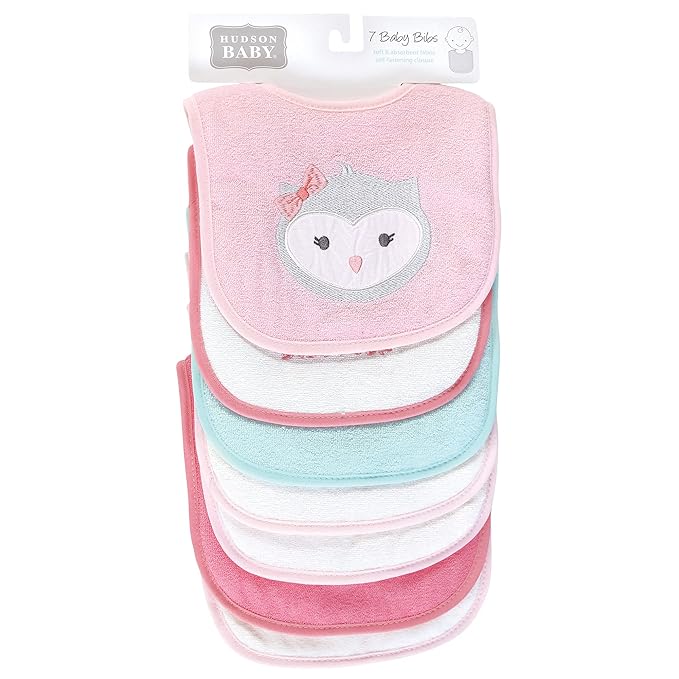 Hudson Baby Unisex Baby Cotton Terry Drooler Bibs with Fiber Filling, Pink Girl Woodland, One Size