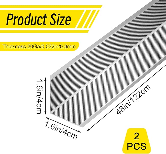 2pcs Metal Aluminum Steel Corner Guards 48” Metal Wall Corner Protector Guard for Walls (1.6 x 1.6 x 48 inch)
