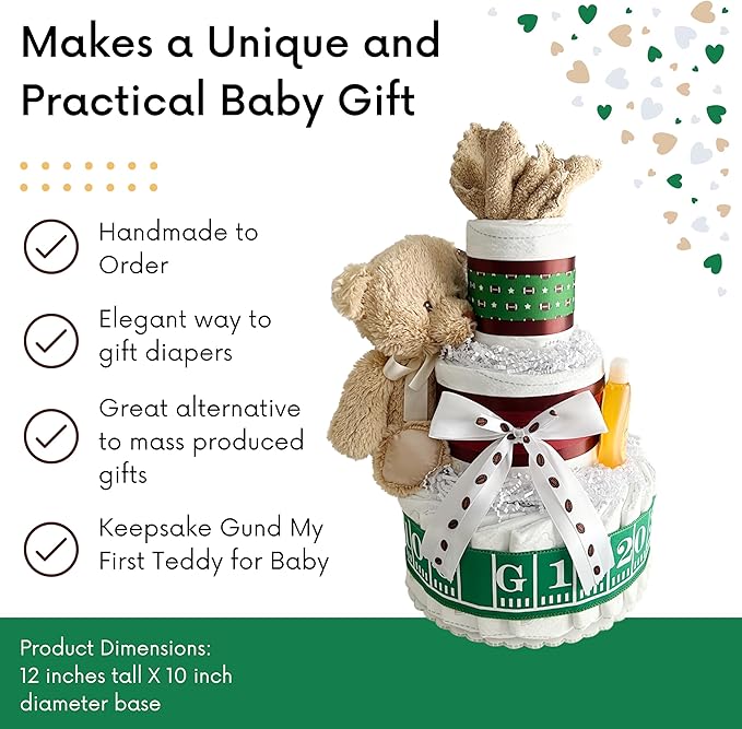 Lil' Baby Cakes Football Diaper Cake - Adorable Baby Boy Gift Using Size 1 Swaddler Diapers - Perfect for Baby Showers with Football-Themed Decorations or Boy's Diaper Cake Kit - 10 in X 12 in