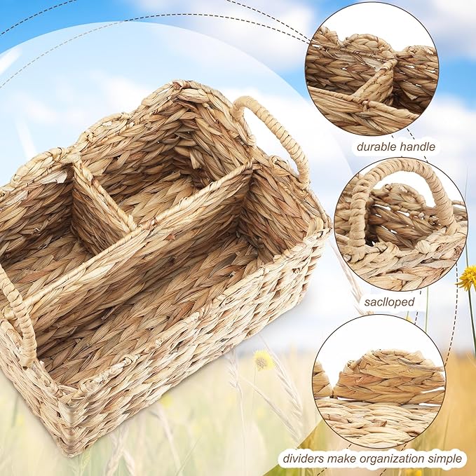 Chunful Wicker Diaper Caddy Organizer Scalloped Edge Rattan Basket with Dividers 9.5 x 13.5 x 7 Inch Woven Natural Basket Storage Organizer Handmade for Baby Shower Gifts Newborn Storage
