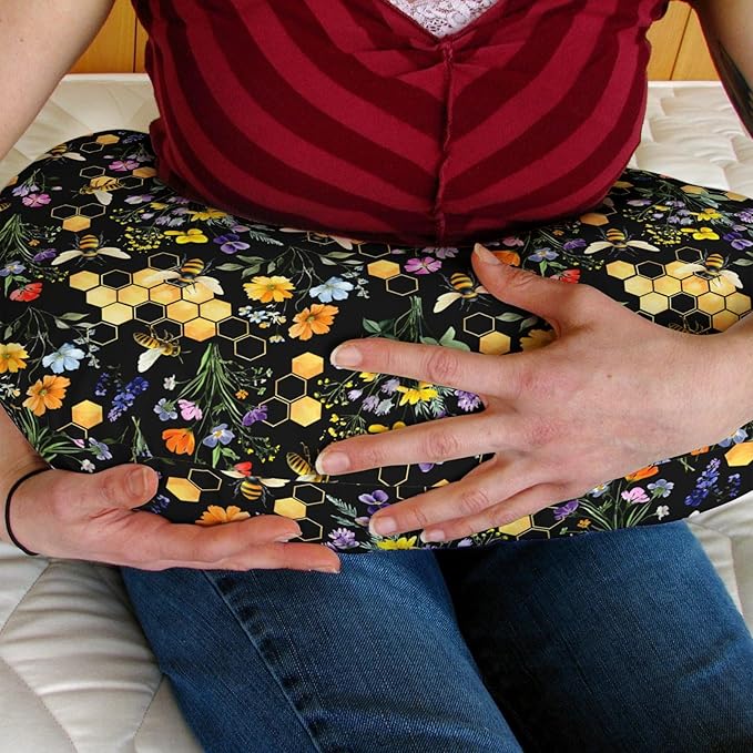 Boho Wildflower Bees Honeycomb Baby Nursing Pillow Covers for Boy Girl Watercolor Honeybee Floral Nursing Slipcovers for Breastfeeding Pillows Summer Soft Stretchy Removable Cover for Newborn Infant