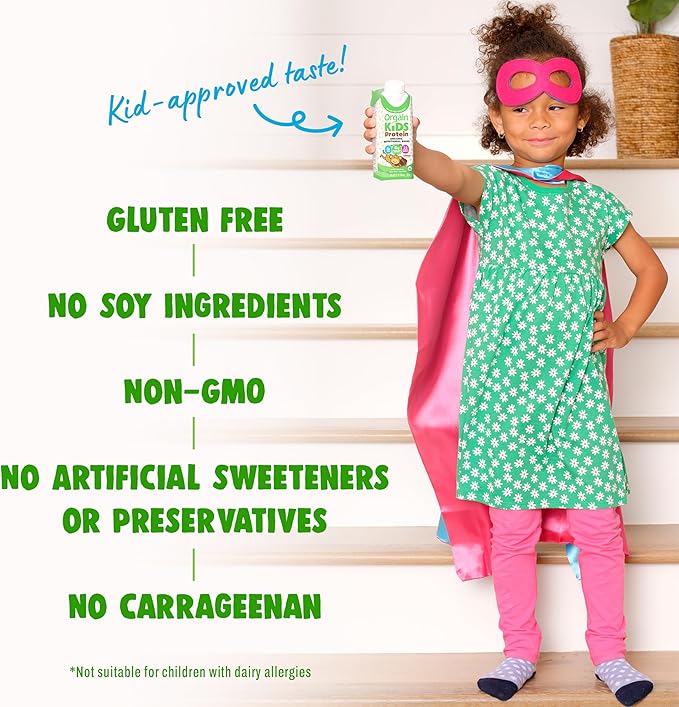 Orgain Organic Kids Protein Nutritional Shake, Chocolate - 8g of Protein, 22 Vitamins & Minerals, Fruits & Vegetables, Gluten Free, Soy Free, Non-GMO, 8.25 Fl Oz (Pack of 4)