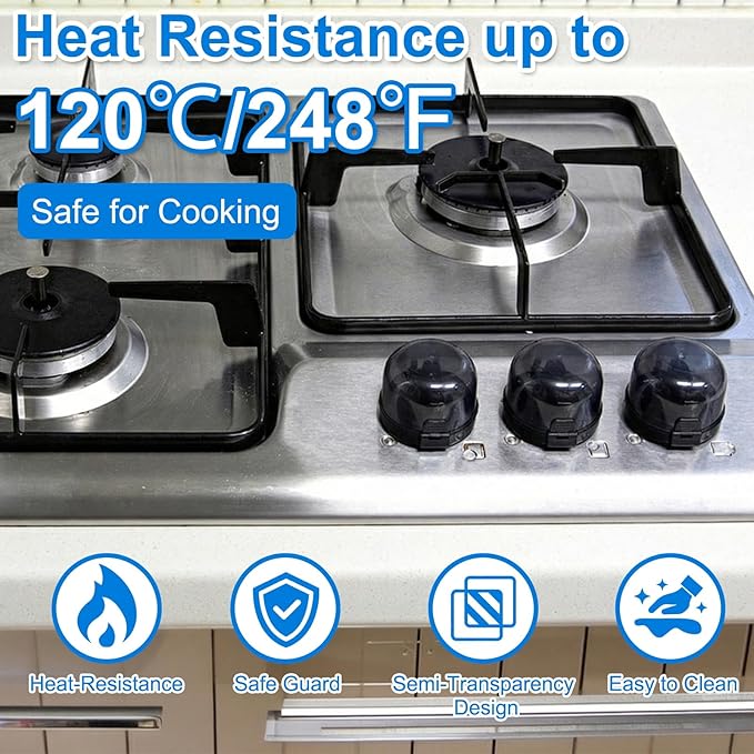 Stove Knob Covers for Child Safety – 5-Pack Heat-Resistant Oven Lock Knob Protectors with Heat Alert Stickers, Baby and Pets Proofing Stove Knob Guards for Gas & Electric Stoves(Dark)