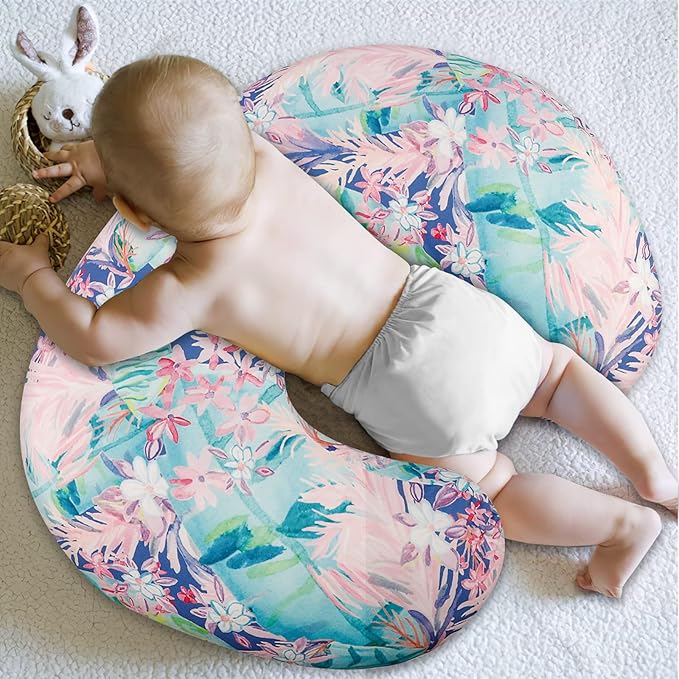 SWESEN 2 Pack Nursing Pillow Cover for Baby Girls, Breastfeeding Pillow Slipcover, Soft Stretchy Snug Fits On Infant Nursing Pillow, Machine Washable & Breathable, Floral