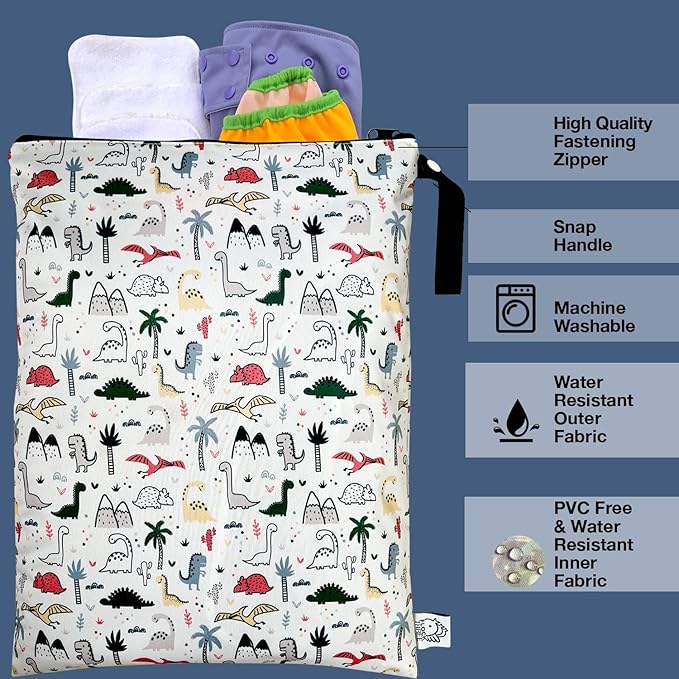 FLOCK THREE Washable and Reusable Wet Bag Diaper Bag Water Resistant Swimming Bag Travel Toiletries Pouch Bears Cats Zippered 12.6'' x 16.5''
