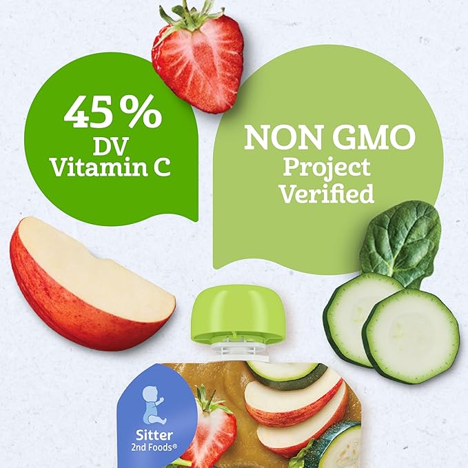 Gerber Stage 2 Baby Food, Organic Apple Zucchini Spinach Strawberry Puree Pouch, 2 Servings of Fruit & Veggie, No Added Sweetener, No Artificial Colors or Flavors, 12-Pack