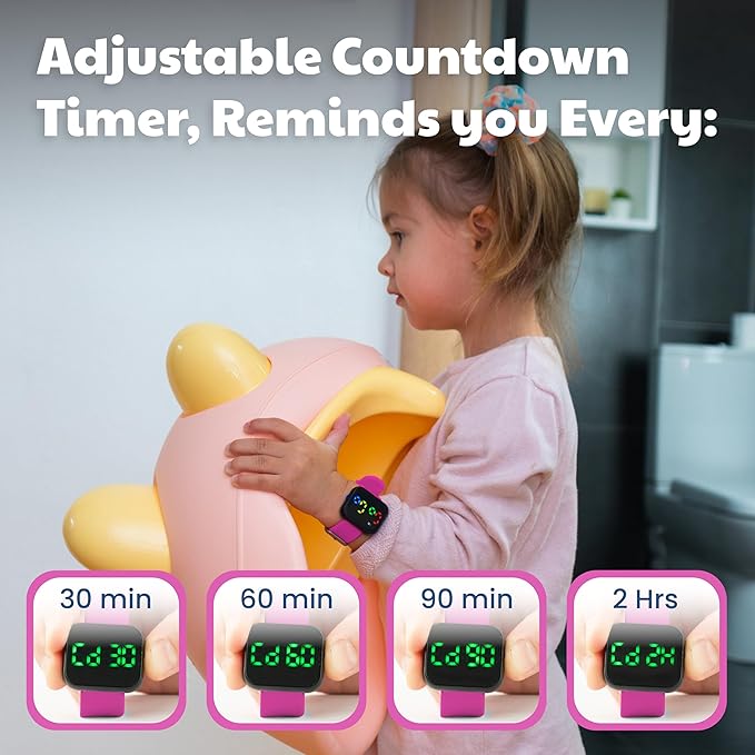 Potty Training Watch for Kids V2 – A Water Resistant Toilet Reminder Device for Boys & Girls to Train Your Toddler with Fun/Musical & Vibration Interval Reminder with Potty Training eBook (Magenta)