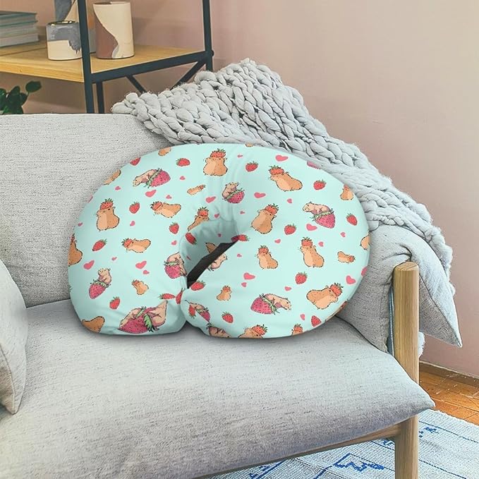 Jeiento Cute Strawberry Capybara Nursing Pillow Covers Soft Breastfeeding Pillowcase Newborn U-Shaped Breastfeeding Pillowcase Cushion Cover,Washable Pillow Slipcovers