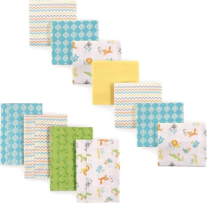 Luvable Friends Unisex Baby Cotton Flannel Burp Cloths and Receiving Blankets, 11-Piece, Abc, One Size