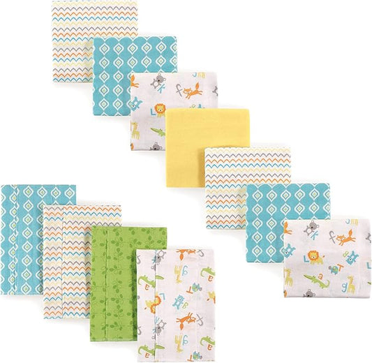 Luvable Friends Unisex Baby Cotton Flannel Burp Cloths and Receiving Blankets, 11-Piece, Abc, One Size