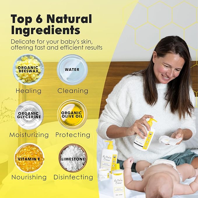 La Petite Creme French Premium Diapering Lotion (20 oz) & Organic Diaper Balm (4 oz) - Healing and Nourishing Diaper Cream, Gentle & Safe Liniment Baby Lotion - USDA & EWG Certified - Baby Essentials
