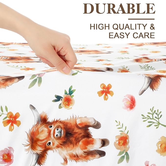 4 Pack 52" x 28" Changing Pad Cover for Boys Girls Highland Cow Eucalyptus Leaf Floral Pattern Neutral Nursery Decor Change Table Covers Soft Changing Pad Sheets for Baby Girls Baby Boys