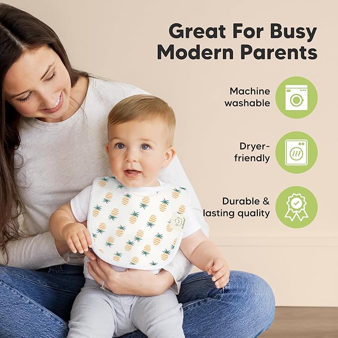 8-Pack Organic Baby Bibs for Boys, Girls - Soft Cotton Drooling and Teething Bibs for Baby Girl & Boy, Extra Absorbent, Easy To Clean & Put On for Toddler, Newborn, Infant 0-24 Months (Countryside)