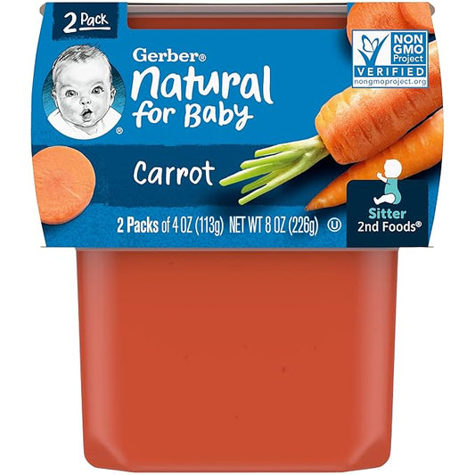Gerber 2nd Food Baby Food Carrot Puree, Natural & Non-GMO, 4 Ounce Tubs, 2-Pack