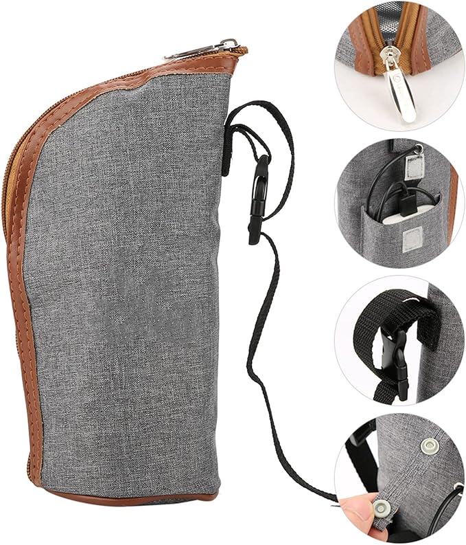 Hilitand USB Heating Portable Travel Mug Milk Warmer Bottle Heater Feeding Bottle Infant Storage Bag(Grey)