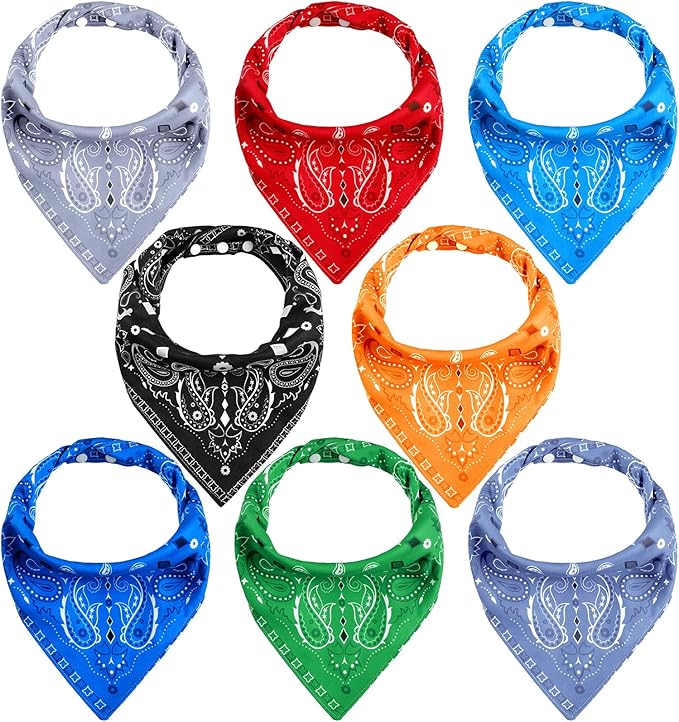 Jiuguva 8 Pack Adults Drool Bandana Bibs Paisley Large Soft Neutral Bibs Absorbent Bandana Set for Special Needs Men Women Elderly 8 Colors