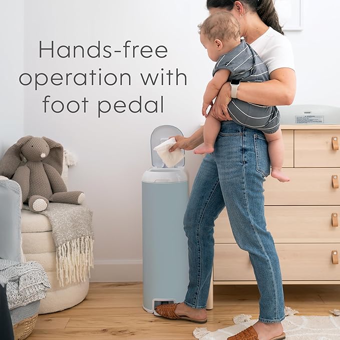 Platinum Diaper Pail Glacial Blue, Made of Durable Stainless Steel, Convenient Easy to Use Hands-Free Operation, Odor-Locking Pail, Includes 2 Easy Roll Refill with 18 and 30 Durable Bags