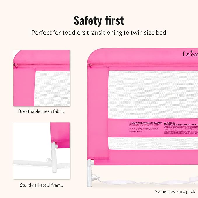 Dream On Me Lilibet Twin/Full/Queen Mesh Safety Bed Rails | Set Double Pack | 23 * 40