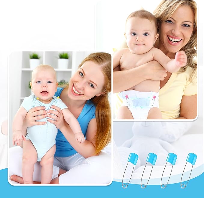 110 Pcs Stainless Steel Diaper Pins, 2.1 Inch Baby Diaper Pins for Cloth Diapers, Plastic Head Baby Safety Pins, Large Pins with Locking Closures, 5 Colors