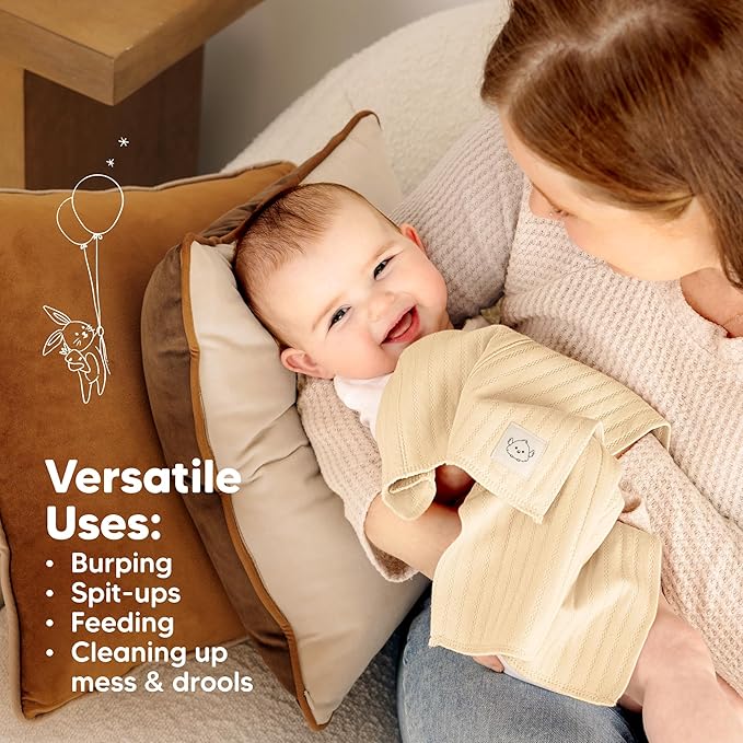 KeaBabies Organic Cotton Burp Cloths Baby Girl, Boy - 6-Pack Large Burping Clothes for Babies, Spit Up Rags, Super Soft & Absorbent Newborn Wash Towels, Gender Neutral, Non-Shrink (Stria, Hedges)