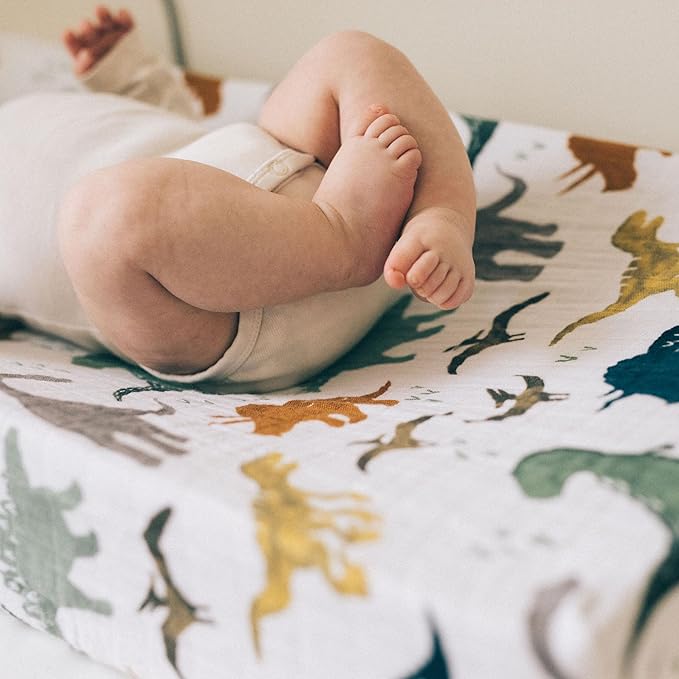Little Unicorn Changing Pad Cover for Newborns & Infants | Soft & Breathable Muslin Fabric | Baby Diaper Changing Table Pad Cover (Dino Friends)