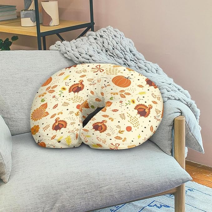 Turkey Pumpkin Baby Nursing Pillow Cover Stretchy Breathable Breastfeeding Pillow Cover Neutral Pillow Cover for Infant Snug Fit Standard Nursing Pillows for Thanksgiving