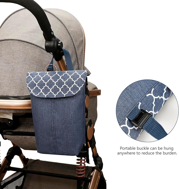 MOMIGO Wet Dry Bags for Baby Wipes Diapers - Reusable, Washable for Stroller, Diapers, Toiletries with Wipes and Diapers Drawing Opening (Blue)