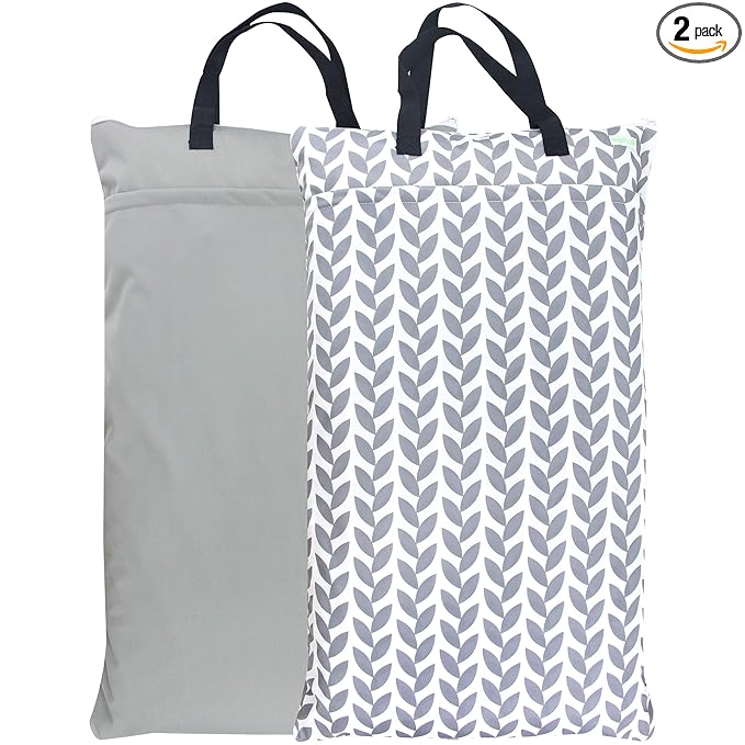 wegreeco Reusable Hanging Wet Dry Cloth Diaper Bag (Grey Leaf, Grey)