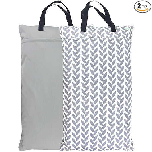 wegreeco Reusable Hanging Wet Dry Cloth Diaper Bag (Grey Leaf, Grey)