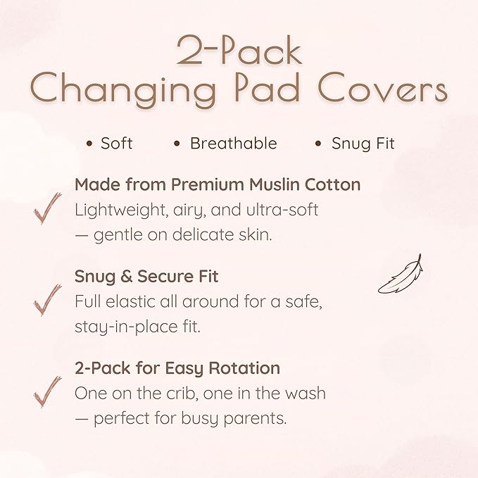 Baby Changing Pad Covers Girl, 2-Pack Changing Table Sheets, Cotton Muslin Changing Pad Covers, 32"x16" x 8" Diaper Changing Pad Cover Girl, Oeko-TEX Certified (Floral Pink Changing Pad Cover)
