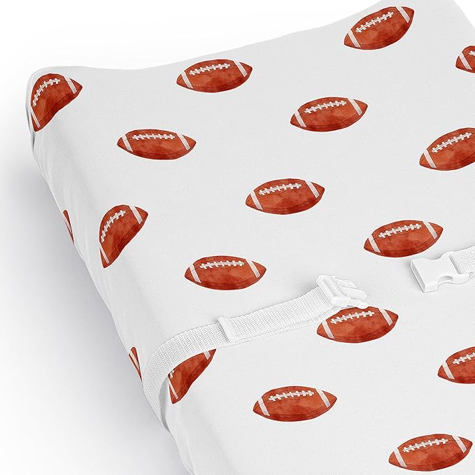 Sweet Jojo Designs Brown and White Football Boy Baby Changing Pad Cover Sheet – Infant Newborn Diaper Table Change Mat Cover - for The Vintage Foot Ball Sports Themed Footballs Collection