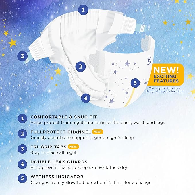 Amazon Brand - Mama Bear Overnight Baby Diapers with Leak Protection and Skin Protection, Fragrance-Free, Size 5, 62 Count, Maximum Absorbency
