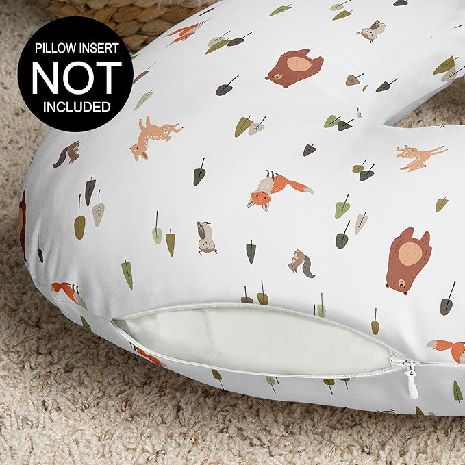 Sweet Jojo Designs Baby Nursing Pillow Cover (Woodland Animals) for Girls & Boys, Infant/Newborn Nursery, Bottle Breastfeeding Slipcover, Breast Feeding Pillowcase-Pillow NOT Included (Forest Friends)