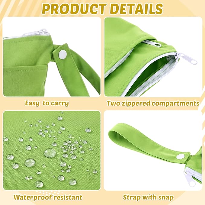 Shappy 4 Pieces Wet Dry Bag for Baby Cloth Diapers Wet Diaper Bag Washable Travel Bags Reusable with 2 Pockets for Pool Yoga Gym Travel Beach Swimwear Clothes(Blue & Green)