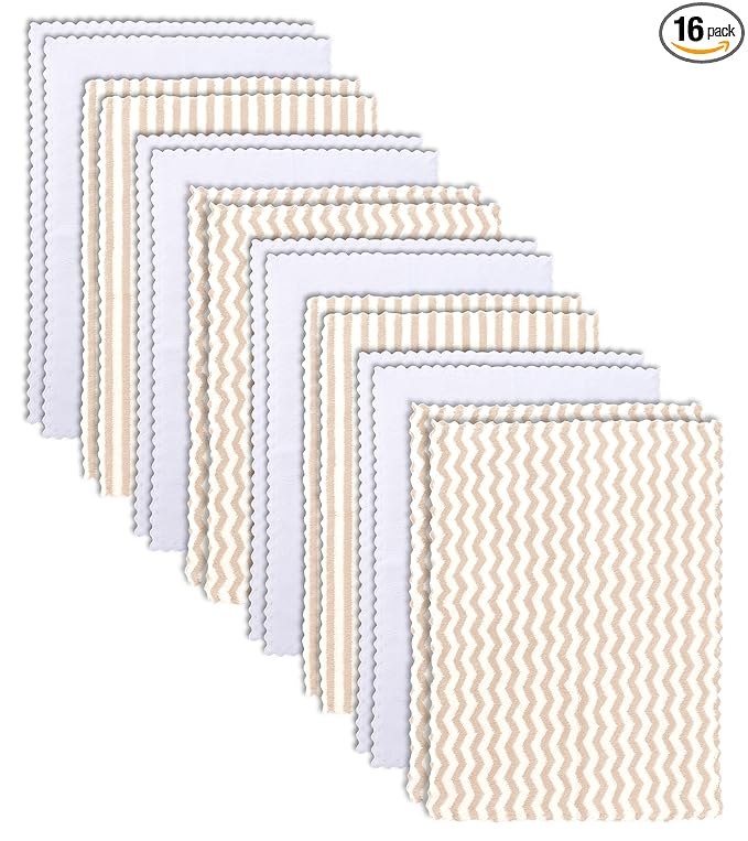 16 Pack Super Soft Baby Burp Cloths, Baby Washcloths, Ultra Absorbent Large Newborn Burping Cloth for Boy and Girl, Milk Spit Up Rags, Unisex for Baby Sensitive Skin, Brown and White, 16 × 12 Inch