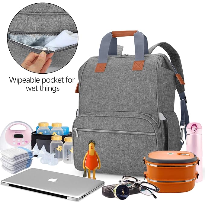 Teamoy Breast Pump Bag Compatible with Spectra S1,S2, Medela and Cooler Bag, Convertible Breast Pump Tote and Backpack with Laptop Sleeve for Working Moms, Gray