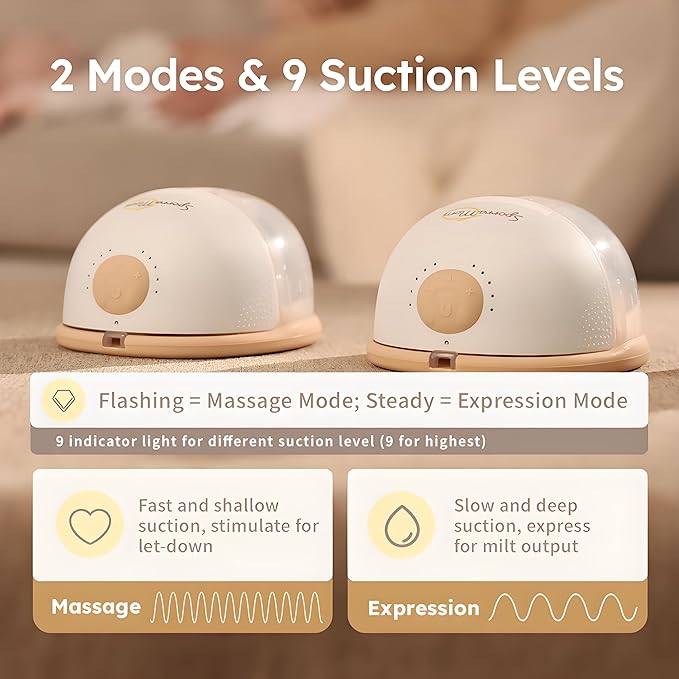 W2 Hands Free Heated Breast Pump, Electric Portable Wearable Breastfeeding Pump, Comfort 2 Modes & 9 Levels Hospital Grade Suction for More Milk, Leakproof, Ultra-Slim and Quiet, 24mm-2 Pack