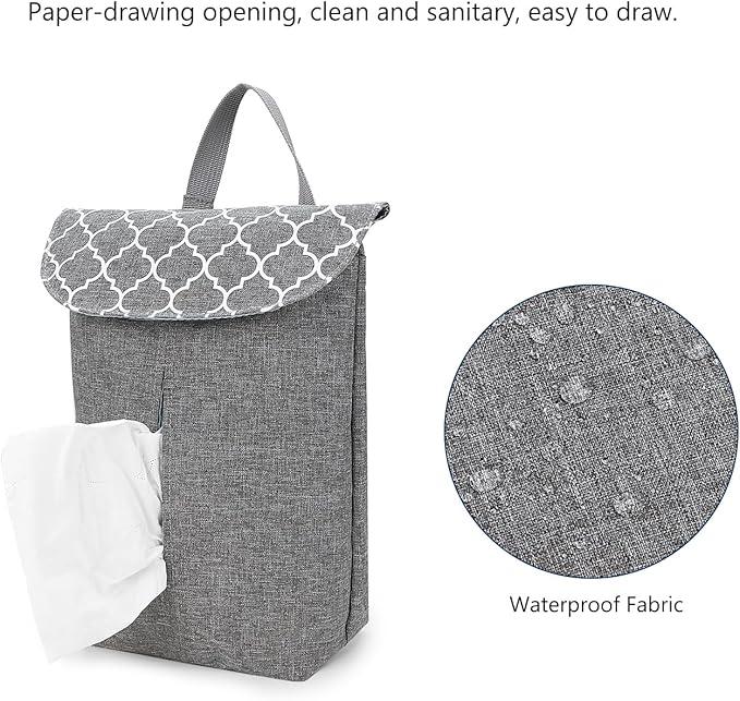 MOMIGO Wet Dry Bags for Baby Cloth Diapers - Reusable, Washable for Stroller, Diapers, Toiletries, Travel Bags, Beach, Pool, Gym Bag with Two Zippered Pockets (Geometric Grey)
