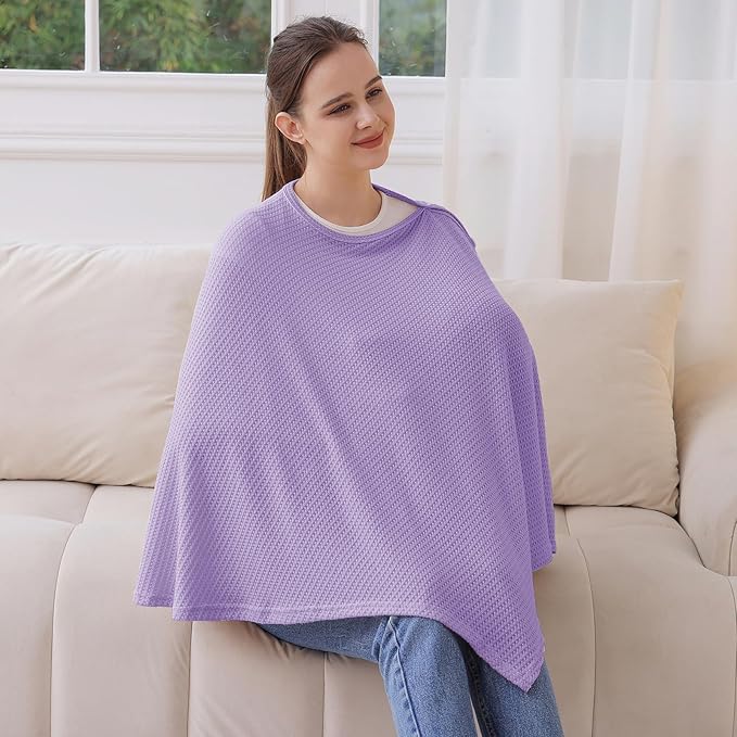 Knit Nursing Cover for Baby Breastfeeding, Breathable and Soft, Wide Neck with Stretch for Easy View (Purple)