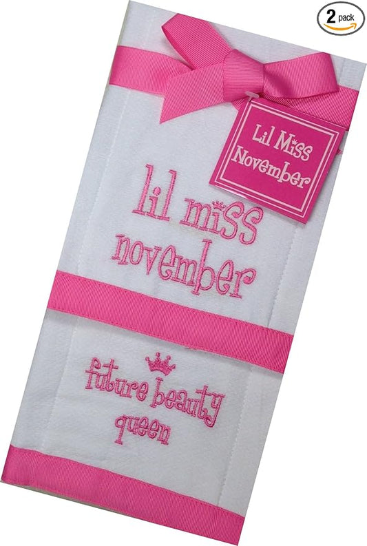 Lil Miss November Future Beauty Queen Baby Burp Bib Cloth Cotton Towel - Set of 2