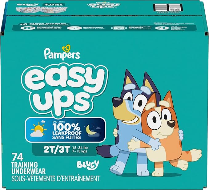 Pampers Training Pants - Easy Ups Boys & Girls Bluey - Size 2T-3T, 74 Count, Children's Potty Underwear (Packaging May Vary)