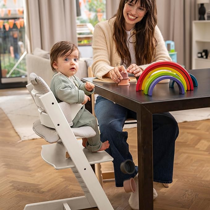 Tripp Trapp® High Chair² White, White Tray Signature Edition Includes Chair + Tray+ Baby Set with Removable Harness for Children 6-36 Months - Adjustable, Ergonomic & Easy to Clean