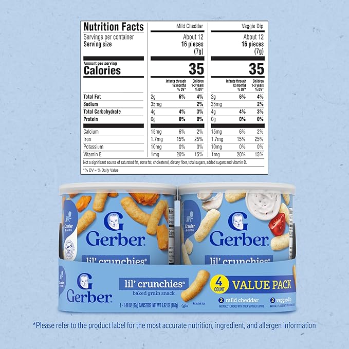 Gerber Stage 3 Baby Food Snacks, Value Pack Lil’ Crunchies, Baby Led Feeding, 4PK