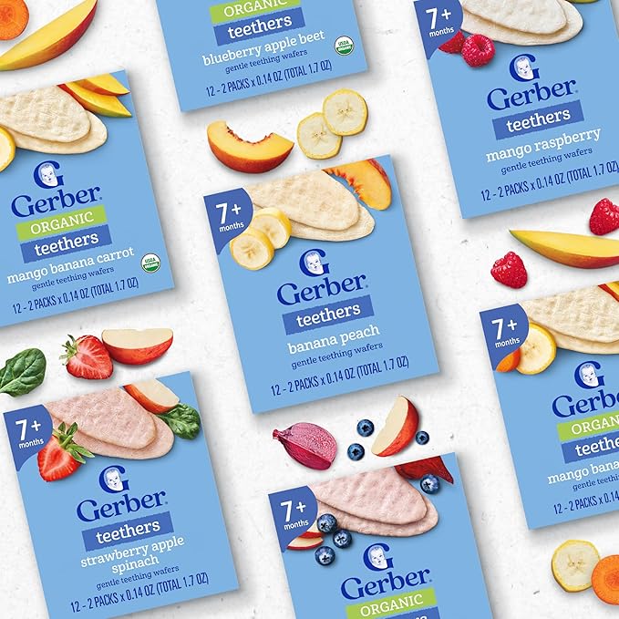 Gerber Teethers, Blueberry Apple Beet Organic Teething Wafers, Baby Teething Snacks, 6PK