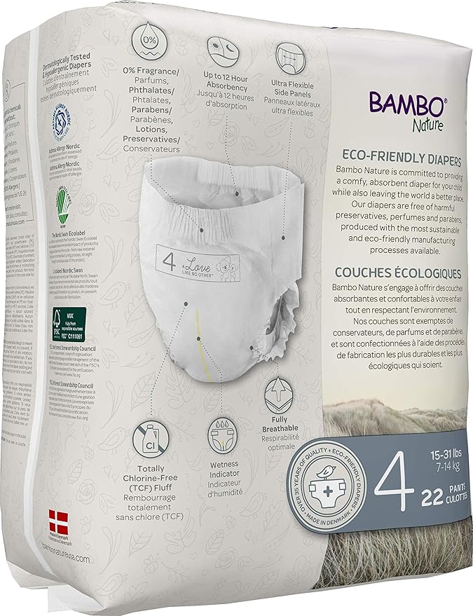 Bambo Nature Premium Training Pants - French/English Packaging, Size 4, 110 Count