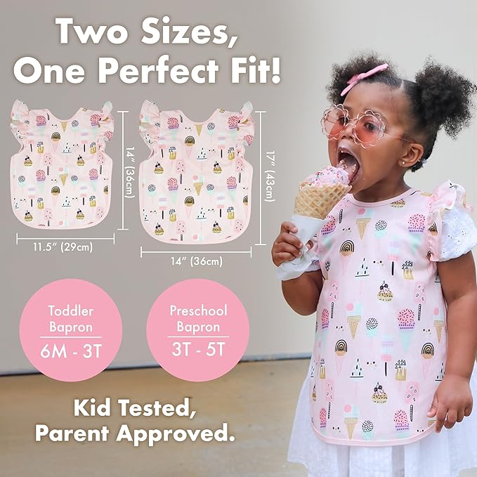 BapronBaby Pink Flutter Checkerboard Bapron - No Neck Tie Safer Bib for Baby & Toddler - Soft Waterproof Stain Resistant - Machine Washable - Sz Baby/Toddler 6m-3T