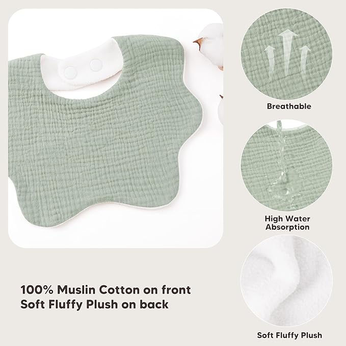 Bearmoss Baby Bibs for Drooling & Teething 8 Pack Muslin Cotton Soft Absorbent Adjustable Unisex Bibs Boys Girls 0-36 Months