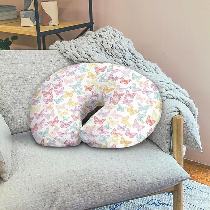 Colorful Butterfly Super Soft Breast Feeding Pillows, Nursing Pillow Cover with Hidden Zipper, Safe Newborn Washable and Stretchy Pillow Cover for Baby, 1 Pack