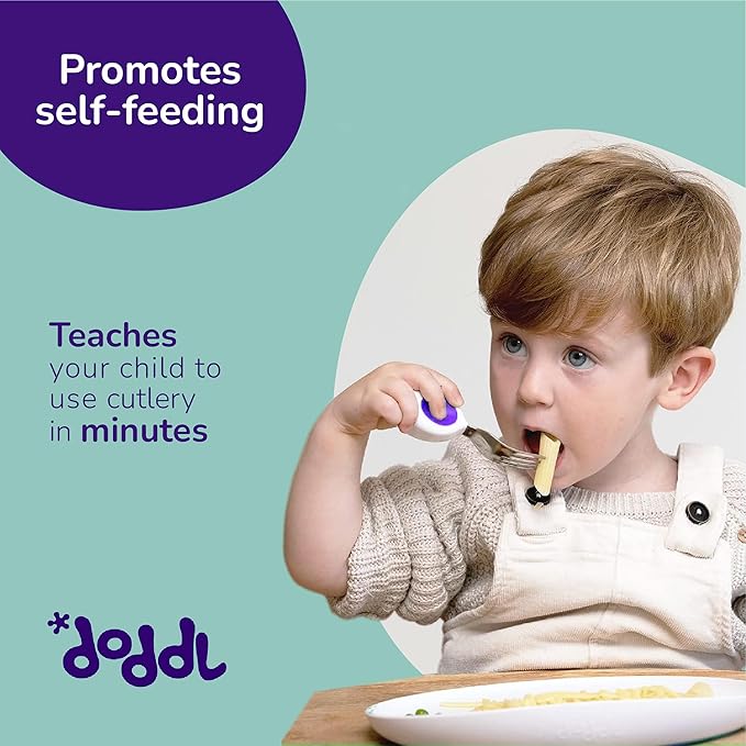 doddl Toddler Utensils, Ergonomic Fork and Spoon Set for Self Feeding, Stainless Steel Silverware for 1-3 Year Olds, BPA Free, Dishwasher Safe (Magento)