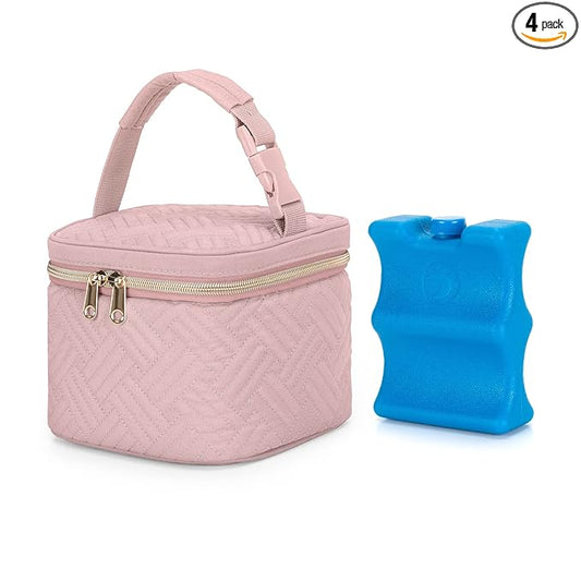 Fasrom Breastmilk Cooler Bag with Ice Pack Fits 4 Baby Bottles up to 5 Ounce, Insulated Baby Bottle Bag for Nursing Moms Daycare or Travel, Easily Attaches to Stroller, Pink (Patent Design)